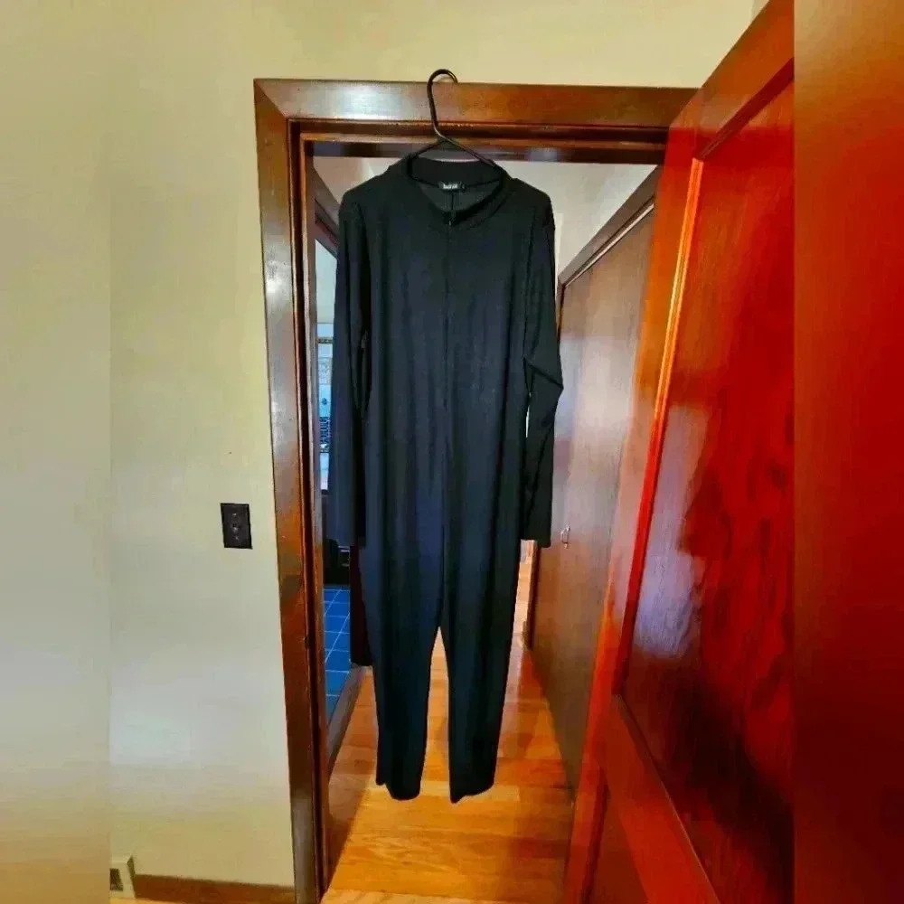Plus Size Ribbed Zip Up Jumpsuit with Skinny Leg